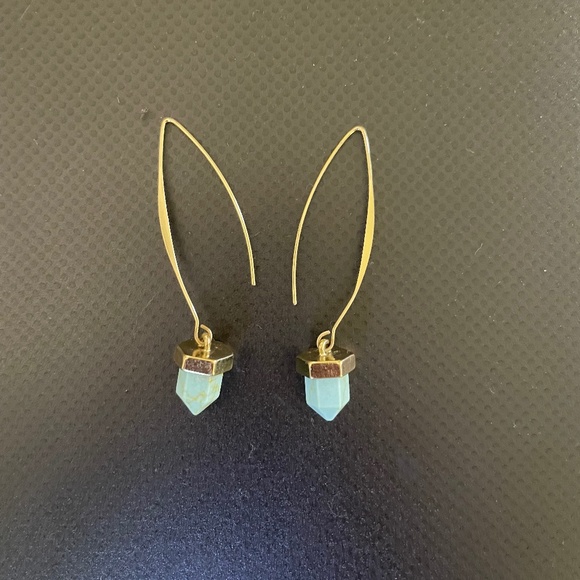 Anthropologie Jewelry - TRADED-Anthropologie Turquoise Gold Dangle Earrings
